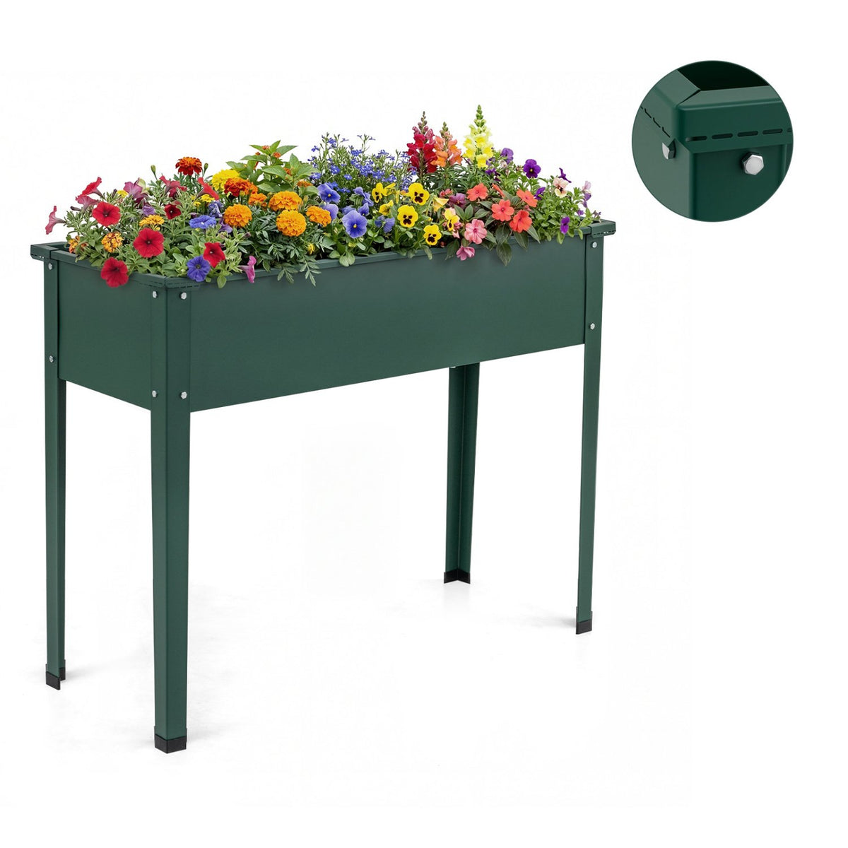 Elevated Metal Raised Garden Bed with Legs and Drainage Holes-Green view 4