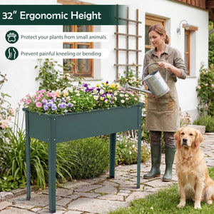 Elevated Metal Raised Garden Bed with Legs and Drainage Holes-Green view 7