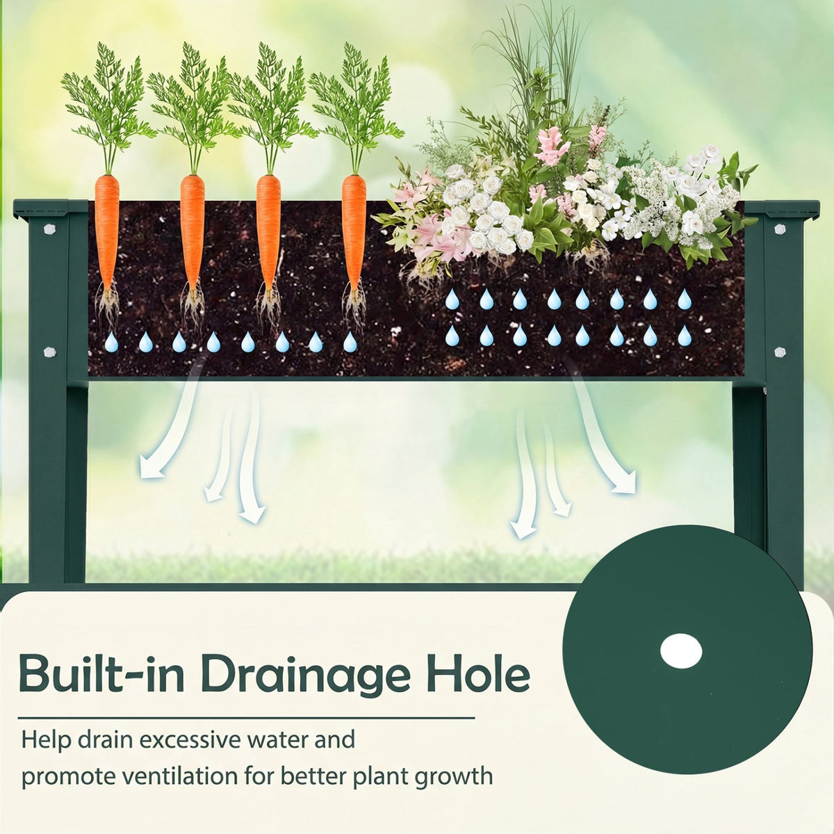 Elevated Metal Raised Garden Bed with Legs and Drainage Holes-Green view 9