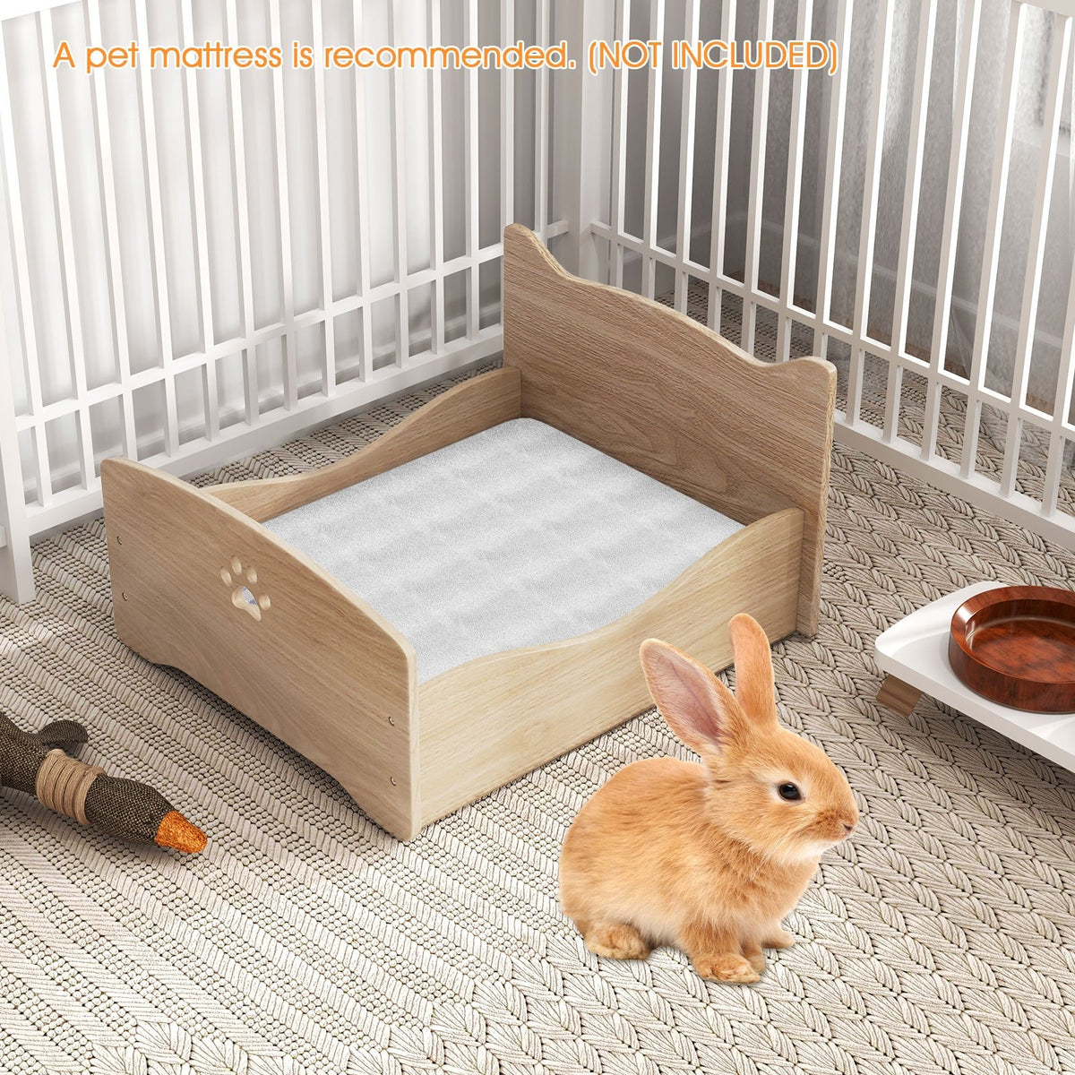 Elevated Pet Bed Frame with Rails and Cute Headboards-Walnut view 6