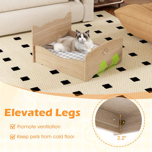 Elevated Pet Bed Frame with Rails and Cute Headboards-Walnut view 7