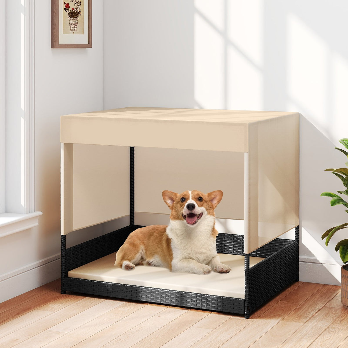 Elevated Wicker Dog House for Small to Medium Breeds-Black view 2
