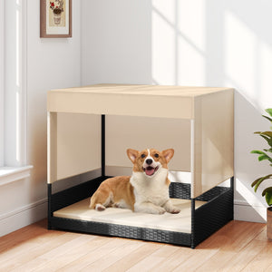 Elevated Wicker Dog House for Small to Medium Breeds-Black view 2