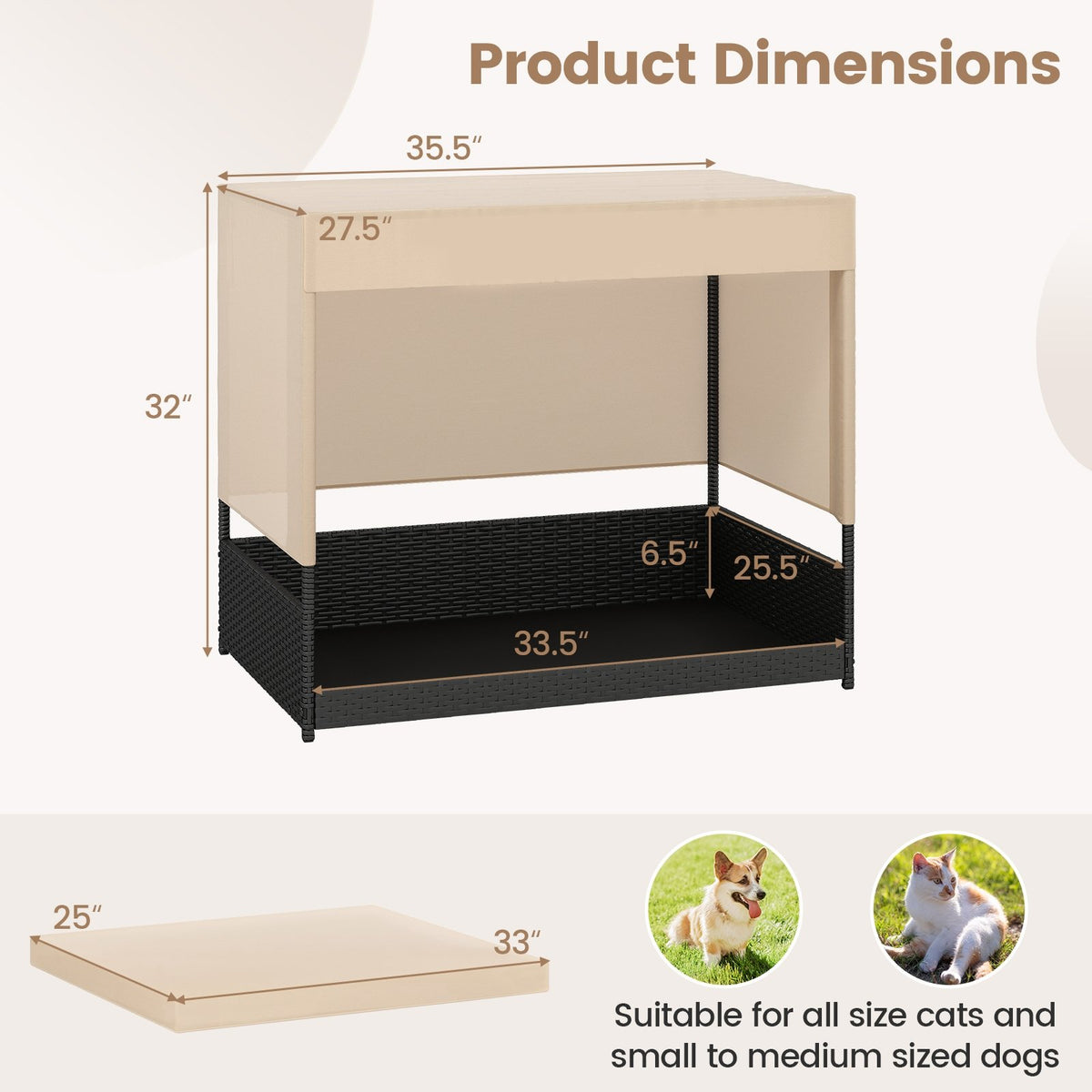 Elevated Wicker Dog House for Small to Medium Breeds-Black view 5
