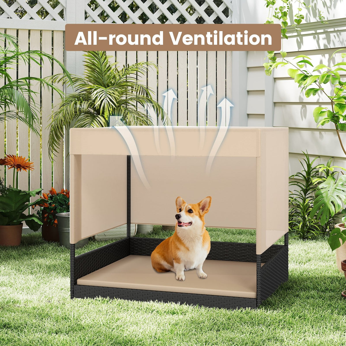 Elevated Wicker Dog House for Small to Medium Breeds-Black view 6