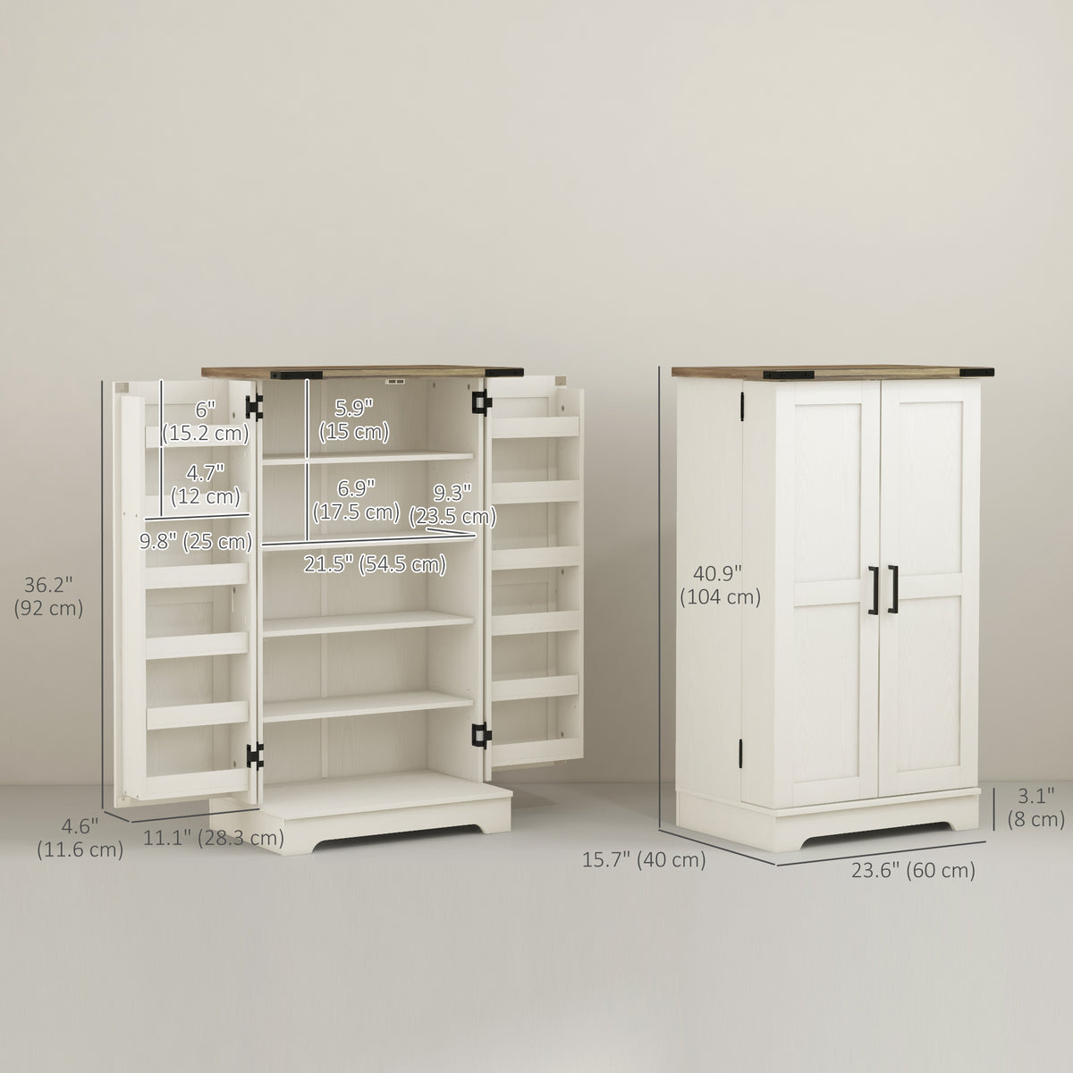Farmhouse Kitchen Pantry Storage Cabinet, Kitchen Pantry Cabinet with Doors and Adjustable Shelves, Cream White