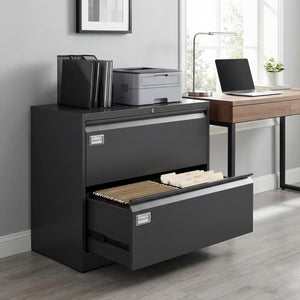 Lateral Filing Cabinet with 2 Drawers, Lockable Steel File Cabinet for A4/Letter/Legal Size Files, Black