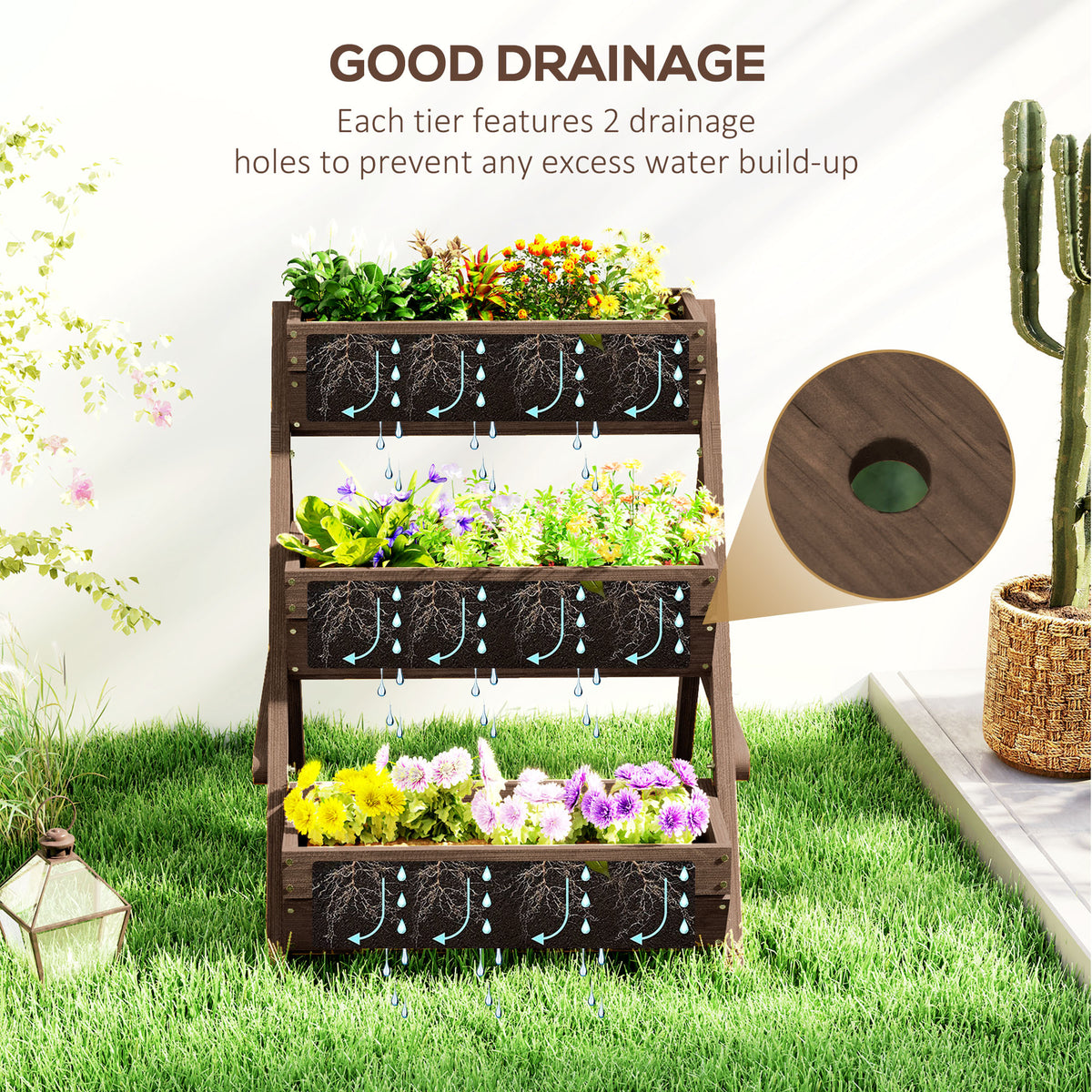 3 Tier Elevated Planter Box, Vertical Wooden Raised Garden Bed for Flowers, Vegetables, 26" x 30" x 30" – view 11