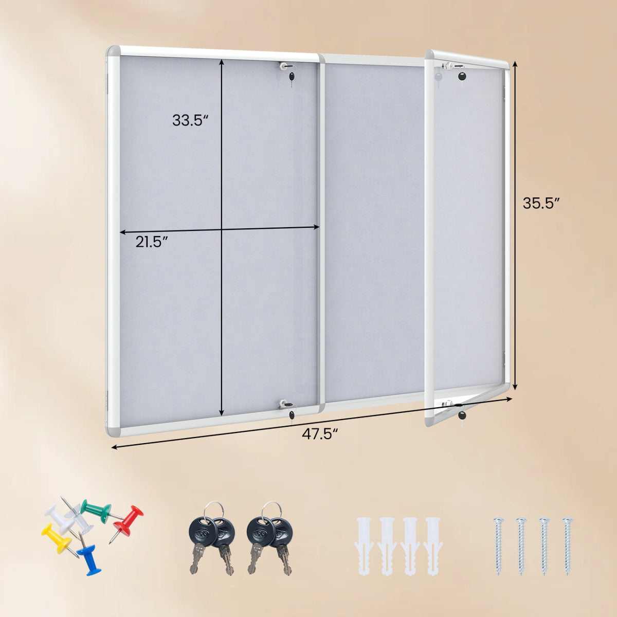 Enclosed Bulletin Board Lockable Cork Notice Board with Aluminum Frame-Sliver view 5
