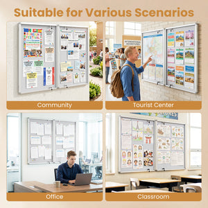 Enclosed Bulletin Board Lockable Cork Notice Board with Aluminum Frame-Sliver view 9