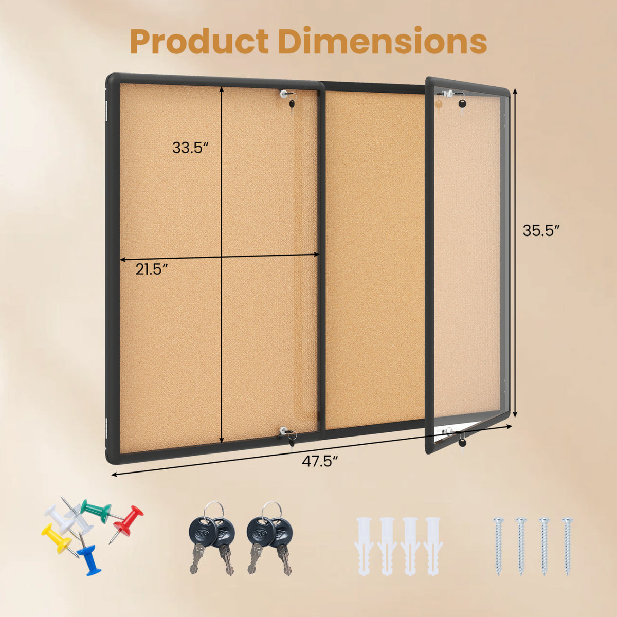 Enclosed Bulletin Board with Aluminum Frame and Felt Surface for Office-Black view 5
