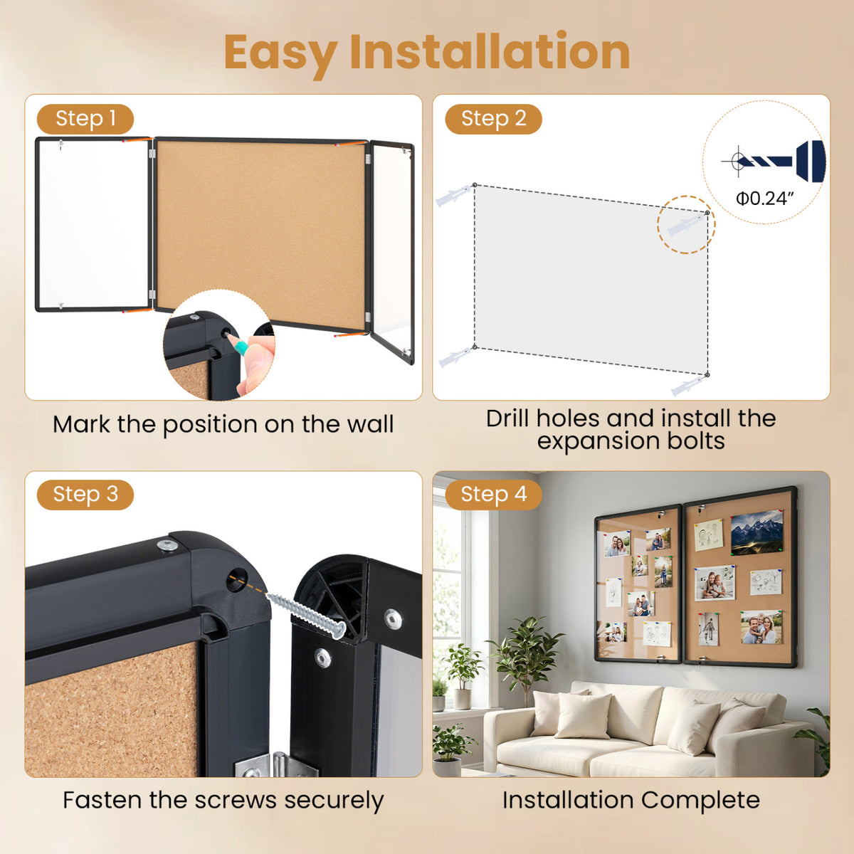 Enclosed Bulletin Board with Aluminum Frame and Felt Surface for Office-Black view 6