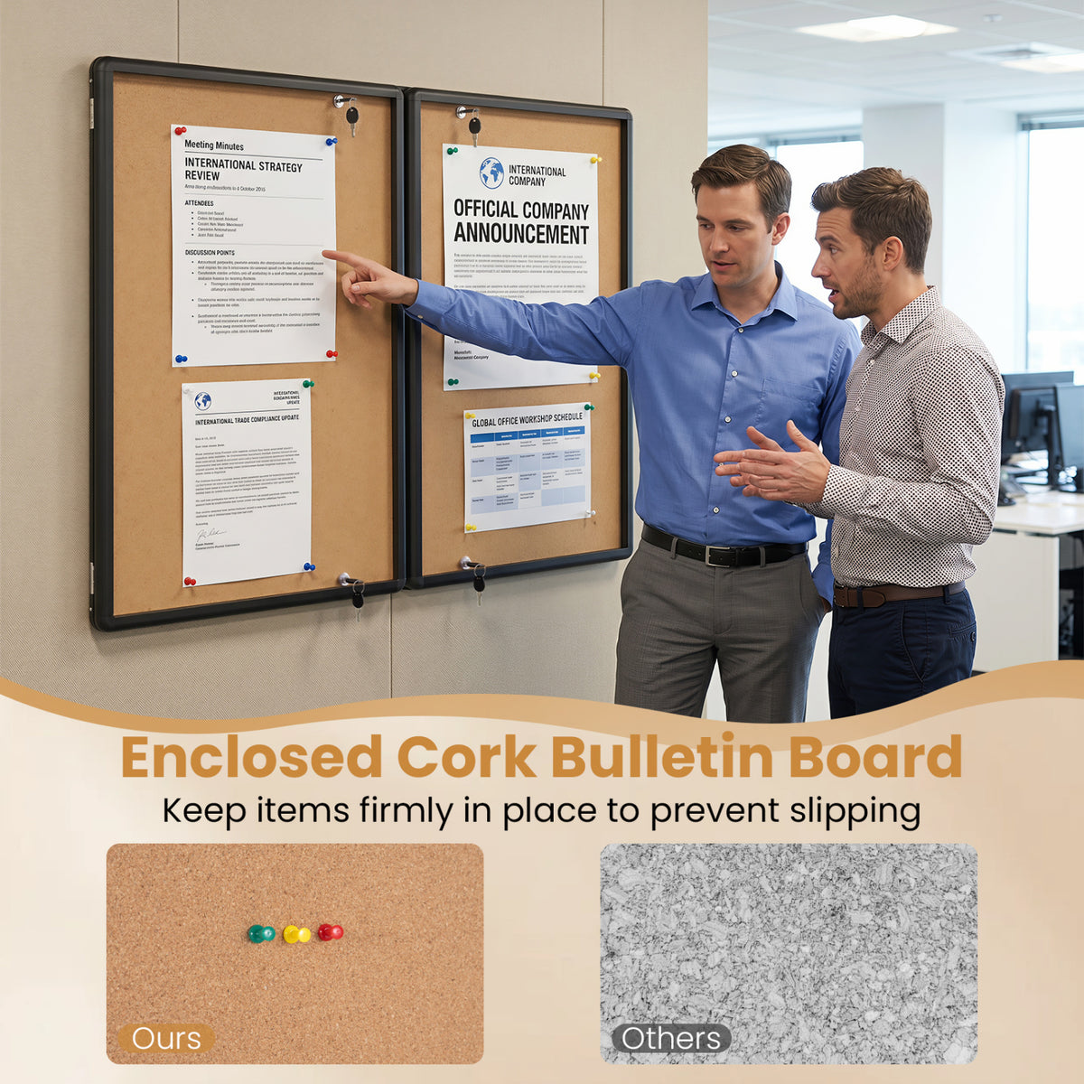 Enclosed Bulletin Board with Aluminum Frame and Felt Surface for Office-Black view 7