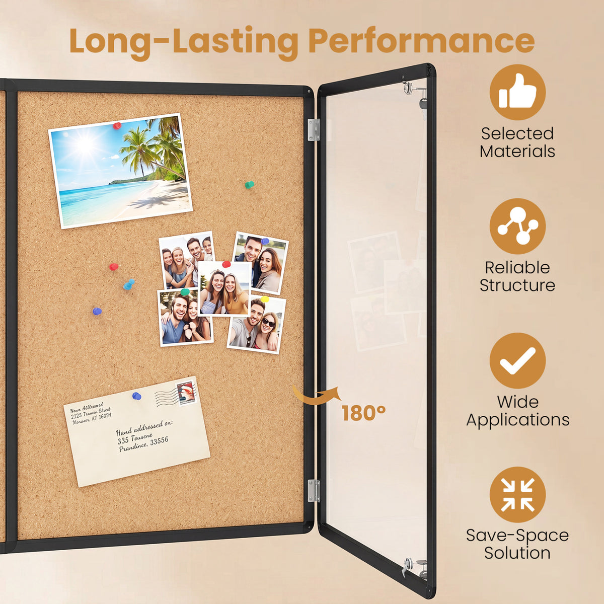 Enclosed Bulletin Board with Aluminum Frame and Felt Surface for Office-Black view 8