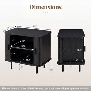 End Table Modern Mid Century Nightstand with Sliding Tambour Doors and Storage Shelf-Black view 4