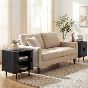 End Table Modern Mid Century Nightstand with Sliding Tambour Doors and Storage Shelf-Black view 6