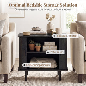 End Table Modern Mid Century Nightstand with Sliding Tambour Doors and Storage Shelf-Black view 7