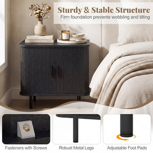 End Table Modern Mid Century Nightstand with Sliding Tambour Doors and Storage Shelf-Black view 8