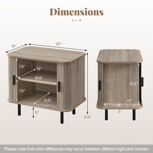 End Table Modern Mid Century Nightstand with Sliding Tambour Doors and Storage Shelf-Natural view 4