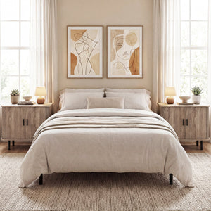End Table Modern Mid Century Nightstand with Sliding Tambour Doors and Storage Shelf-Natural view 5