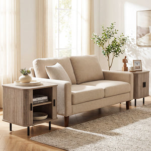 End Table Modern Mid Century Nightstand with Sliding Tambour Doors and Storage Shelf-Natural view 6