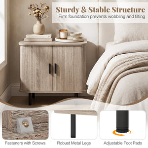 End Table Modern Mid Century Nightstand with Sliding Tambour Doors and Storage Shelf-Natural view 8