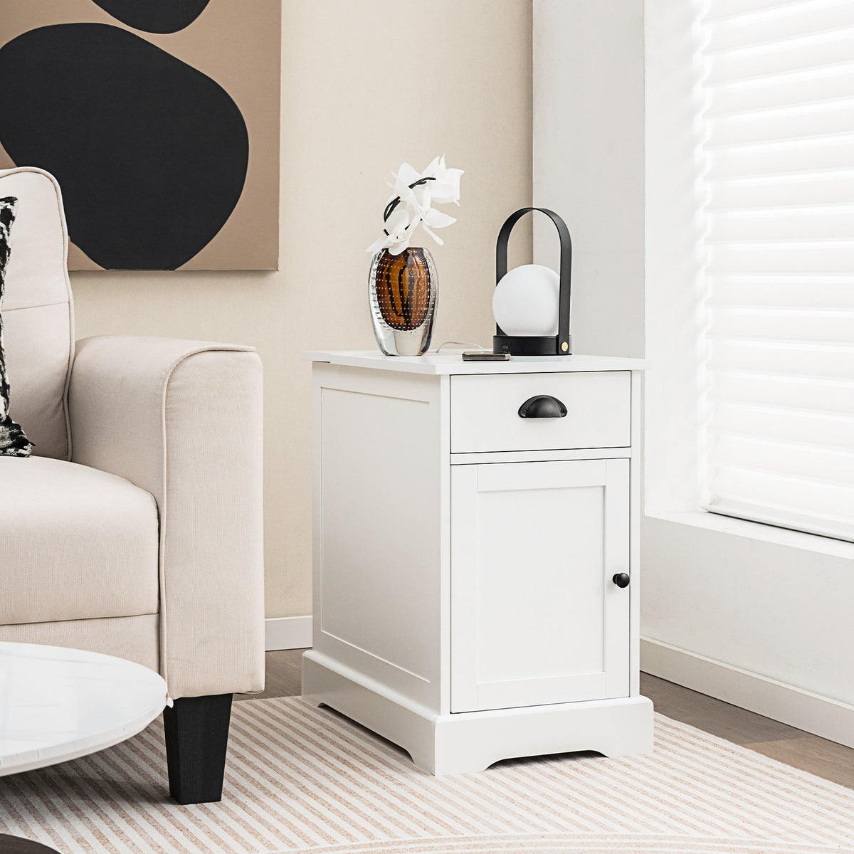 End Table with Charging Station and Flip Top-White view 2