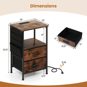 End Table with Charging Station Set of 2 Nightstand with 2 Folding Fabric Drawers view 4