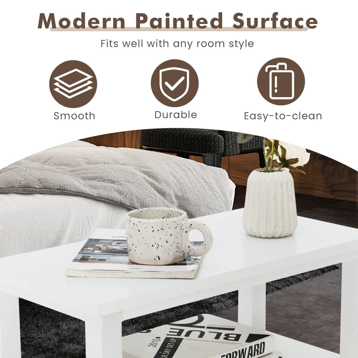 End Table Wooden with 2 Drawers and Shelf Bedside Table-White view 6