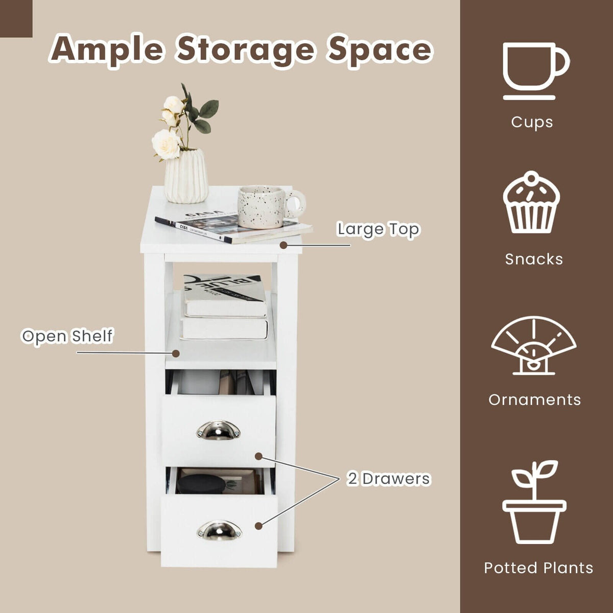 End Table Wooden with 2 Drawers and Shelf Bedside Table-White view 9