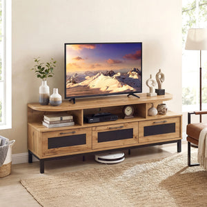 Entertainment Center with 3 Storage Drawers and Open Shelves-Natural view 2
