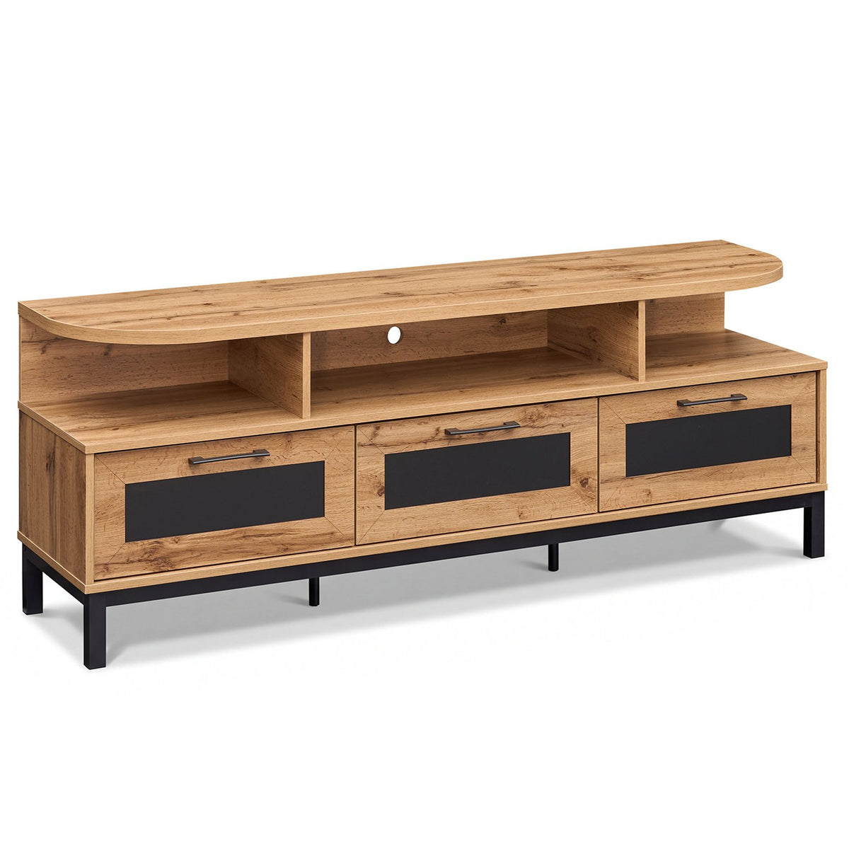 Entertainment Center with 3 Storage Drawers and Open Shelves-Natural view 4