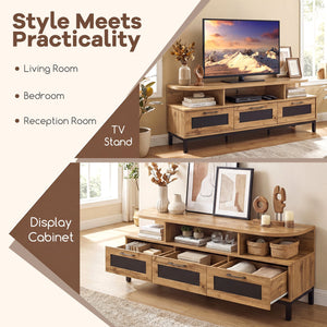 Entertainment Center with 3 Storage Drawers and Open Shelves-Natural view 9