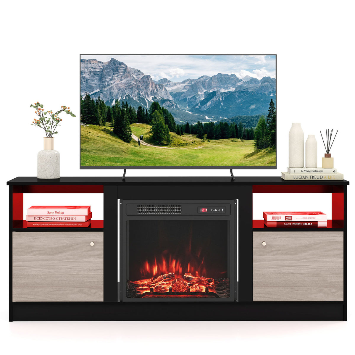 Entertainment Center with Adjustable Shelf & Open Compartment for 65” TVs-Style 1