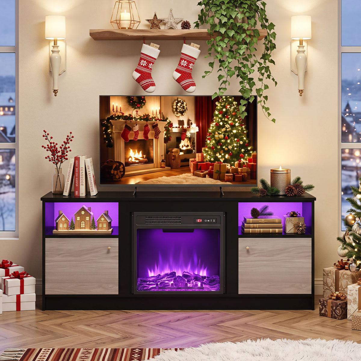 Entertainment Center with Adjustable Shelf & Open Compartment for 65” TVs-Style 1 view 3