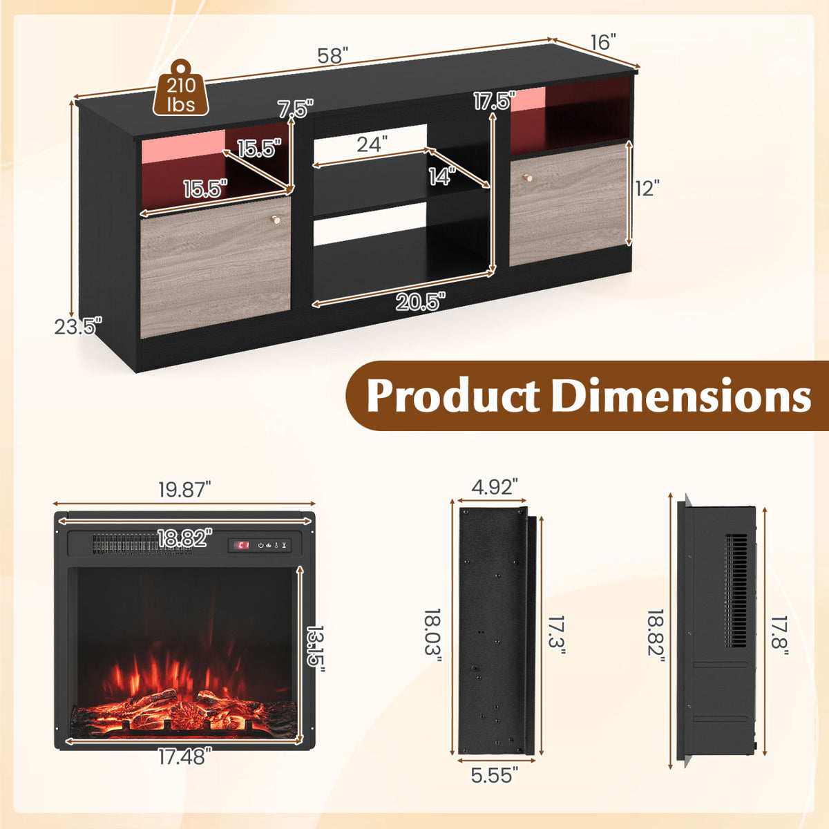 Entertainment Center with Adjustable Shelf & Open Compartment for 65” TVs-Style 1 view 4
