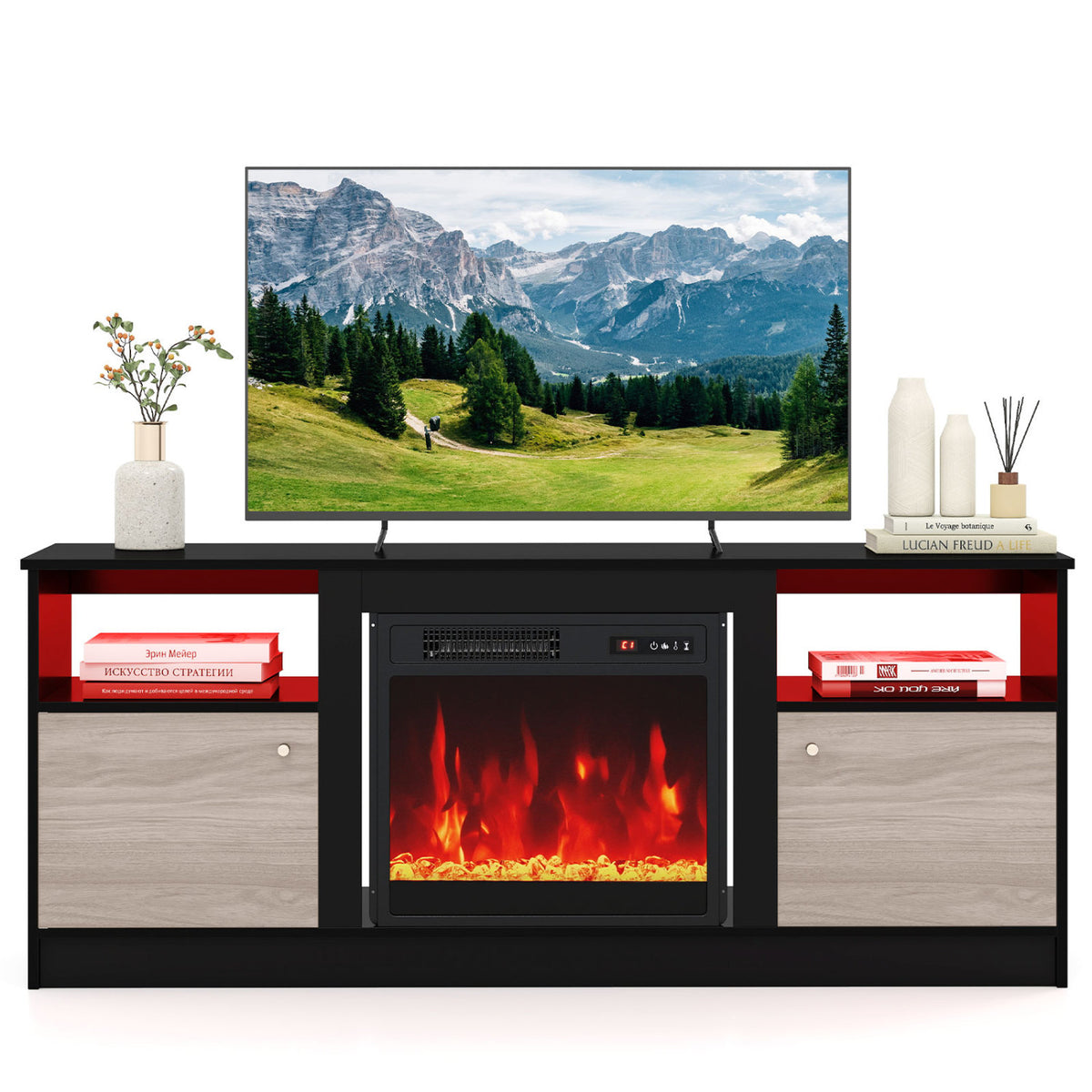 Entertainment Center with Adjustable Shelf & Open Compartment for 65” TVs-Style 2