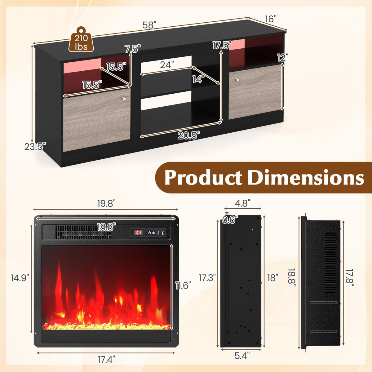 Entertainment Center with Adjustable Shelf & Open Compartment for 65” TVs-Style 2 view 4