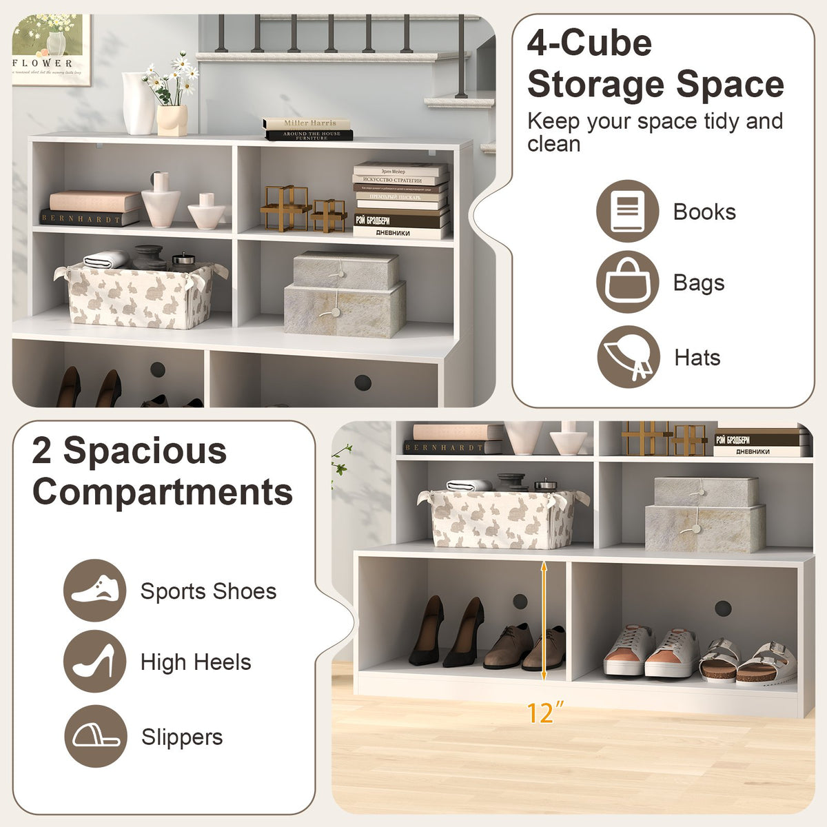 Entryway Shoe Cabinet with 2 Anti-tipping Kits-White view 7