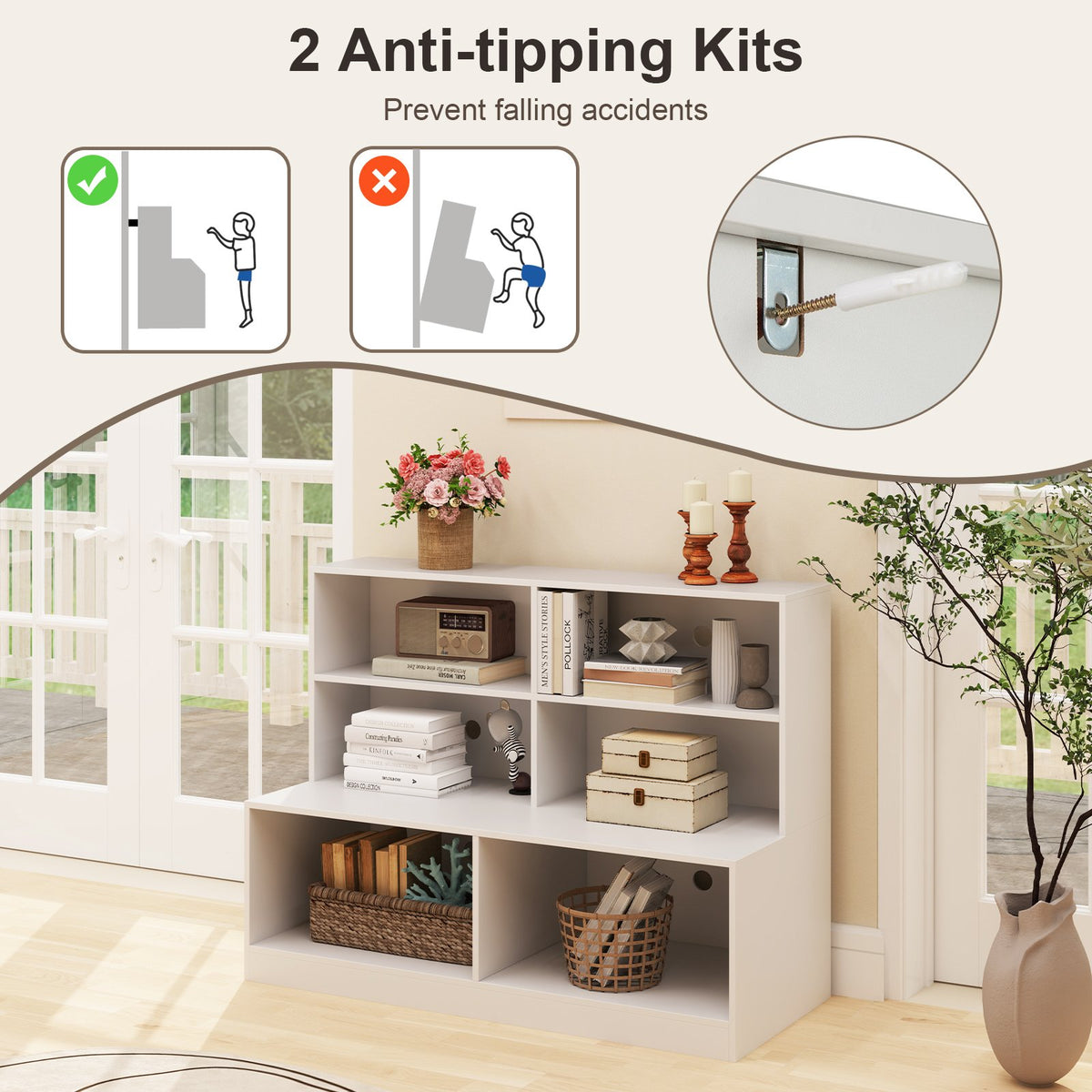 Entryway Shoe Cabinet with 2 Anti-tipping Kits-White view 9