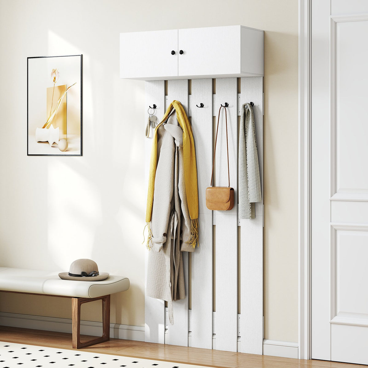 Entryway Wall Coat Rack Wall Mounted Coat Clothes Rack-White view 2