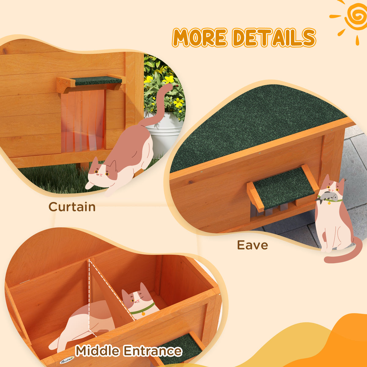 Outdoor Insulated Cat House with Asphalt Roof, Removable Floor, for Cats, Small Animals