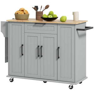 Modern Rolling Kitchen Island Cart with Drawers, Natural Wood Top, Towel Rack, Door Storage Cabinet, Black – view 8