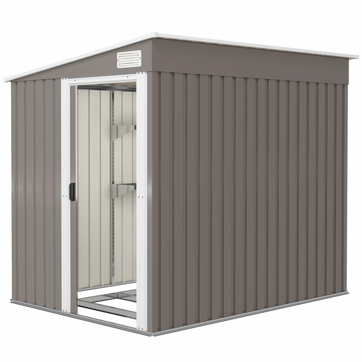 5'x7' Lean to Galvanized Metal Shed with Foundation, Garden Tool Storage House with Sliding Door and 2 – view 15