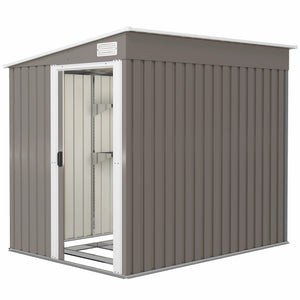 5'x7' Lean to Galvanized Metal Shed with Foundation, Garden Tool Storage House with Sliding Door and 2 – view 15