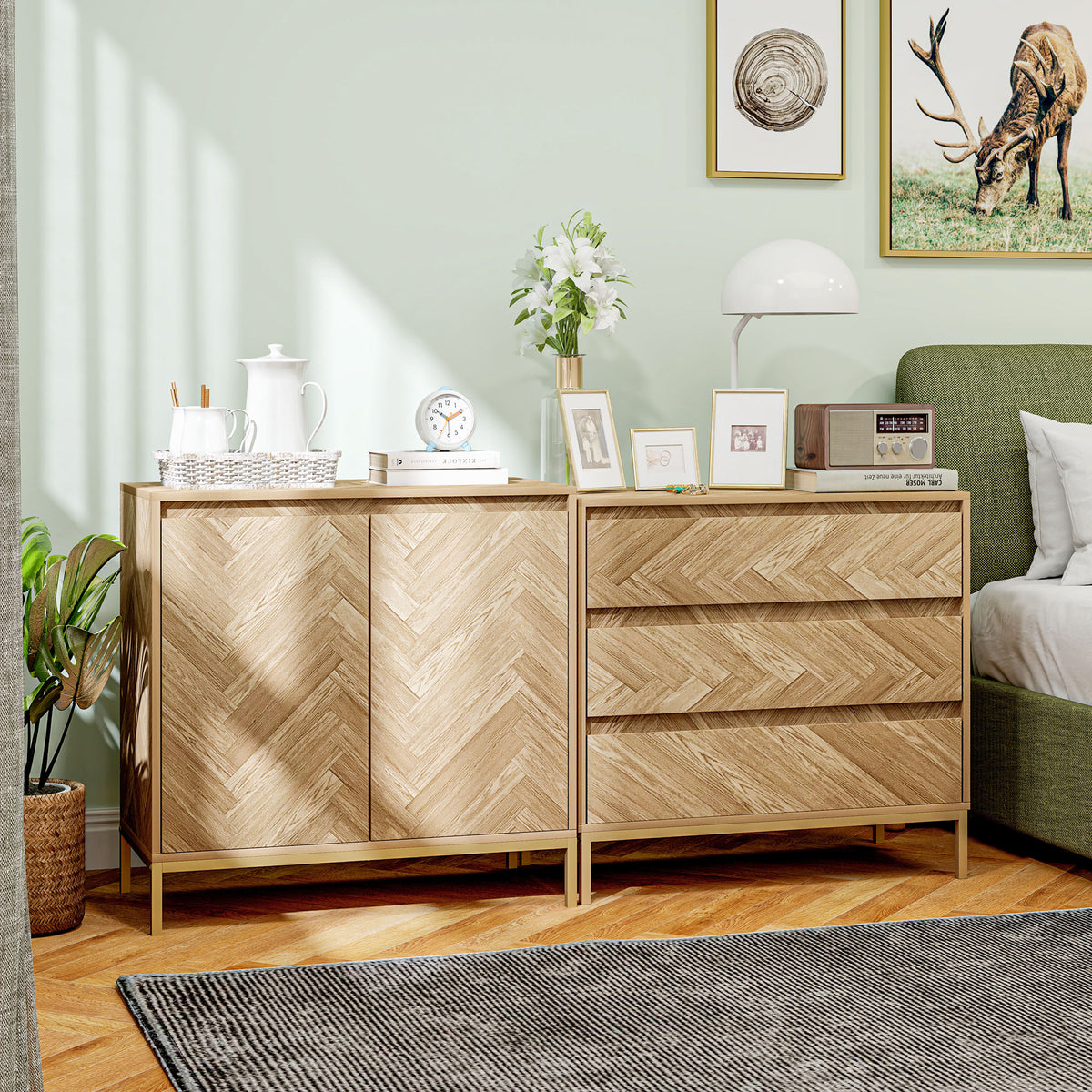 Bedroom Chest of Drawers with Anti-tipping Design, Storage Cabinet with 3 Drawers for Living Room, Hallway, Nature Wood