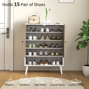 Shoe Storage Cabinet, 5-Tier Shoe Rack Cabinet with Doors, Adjustable Shelves, 15 Pairs, for Entryway, Natural Tone