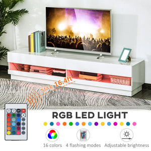 Lighted TV Stand for TVs up to 75", TV Cabinet with Storage for Living Room, High Gloss White – view 3