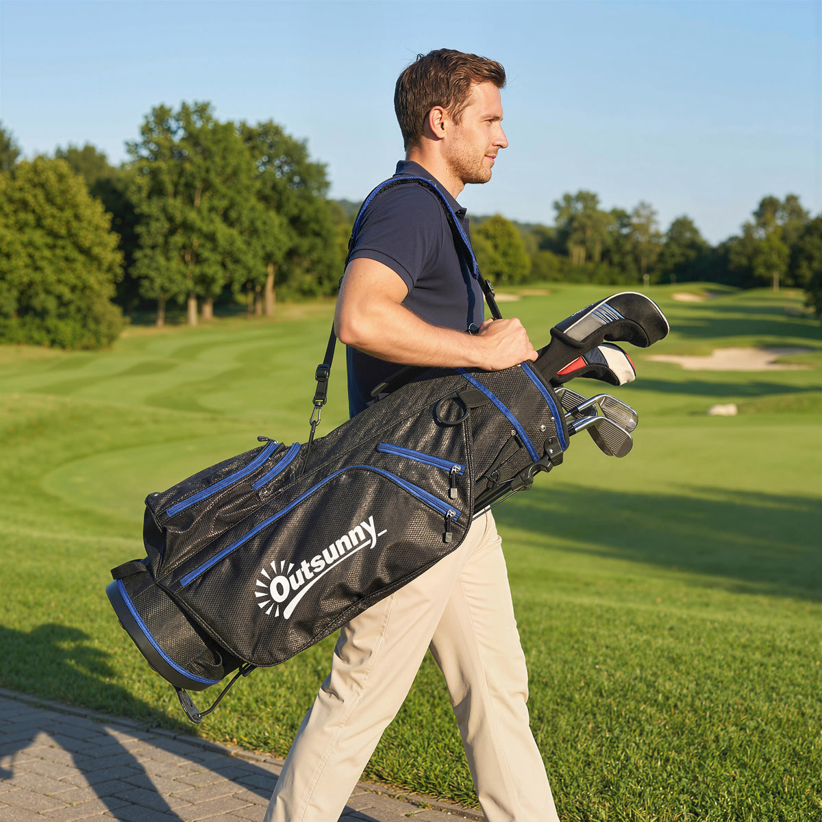Ultra-Lightweight Golf Stand Bag with 6-Way Dividers and Cooler Pocket, All-Weather Men's Golf Bag, Blue