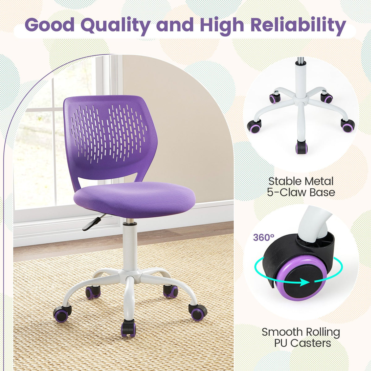 Ergonomic Children Study Chair with Adjustable Height-Purple view 6